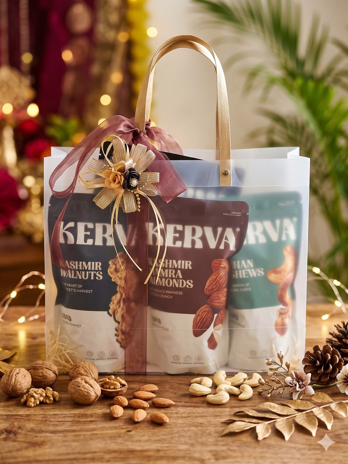 Kerva Classic Hamper | 200g Cashews, Almonds, Walnuts & 2g Kashmir Saffron